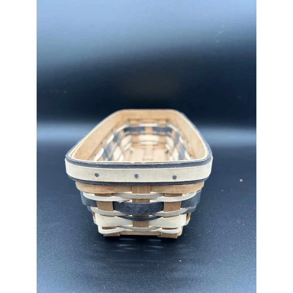 🧺Longaberger 2009 Khaki Stripe Cracker Basket–EUC–Classic Handwoven Collectible